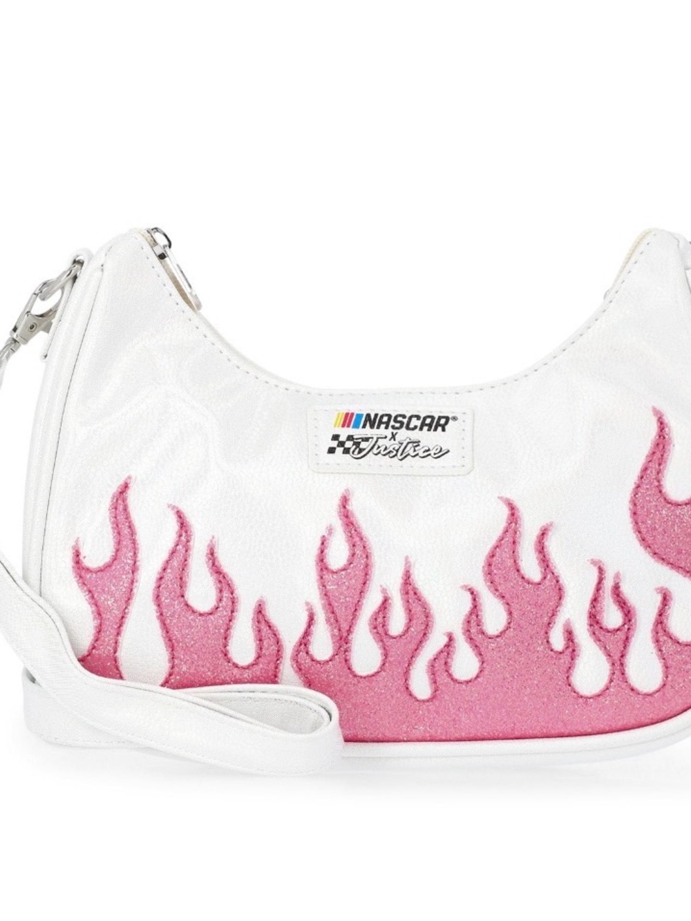 Nascar White Wristlet with Pink Flame Appliqué